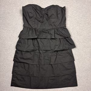 J. Crew Black Cotton Strapless Tiered Ruffle Mini Cocktail Dress size 10